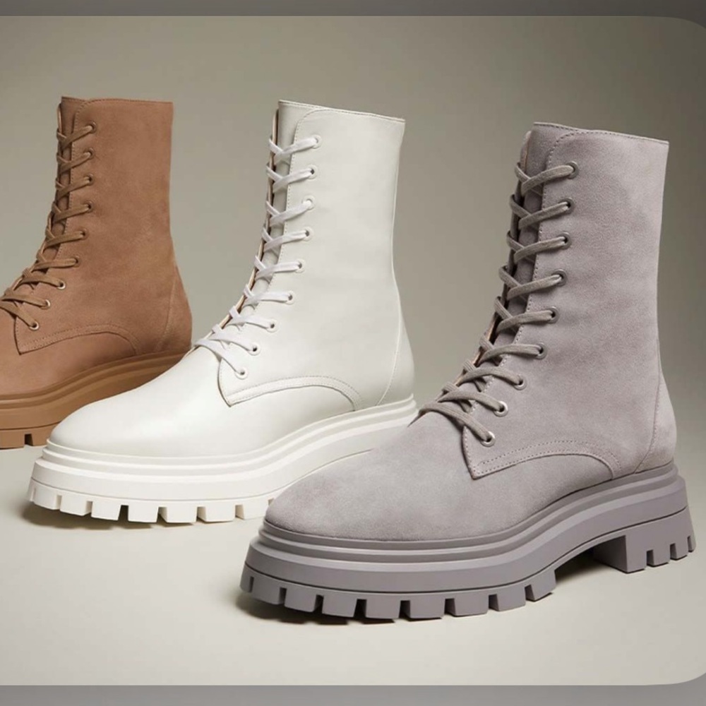 Stuart Weitzman White Lace-Up Boots